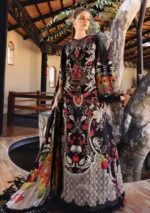 Maria B M.Prints Spring Summer Lawn ’26-12B black unstitched embroidered lawn suit with chiffon dupatta and plain dyed trouser