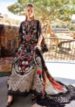 Maria B M.Prints Spring Summer Lawn ’26-12B black unstitched embroidered lawn suit with chiffon dupatta and plain dyed trouser, front look