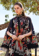 Maria B M.Prints Spring Summer Lawn ’26-12B black unstitched embroidered lawn suit with chiffon dupatta and plain dyed trouser, shirt front