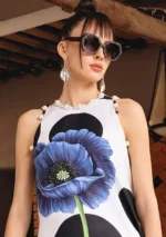 Maria B M.Prints Spring Summer Lawn ’26-13A white unstitched embroidered printed lawn shirt with dyed cambric trouser and printed chiffon dupatta, close look