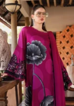 Maria B M.Prints Spring Summer Lawn ’26-13B pink unstitched embroidered printed lawn shirt with dyed cambric trouser and printed chiffon dupatta, fron shirt