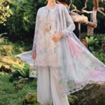 Maria B M.Prints Spring Summer Lawn ’26-1A lilac embroidered unstitched lawn suit with printed chiffon dupatta and cambric trouser