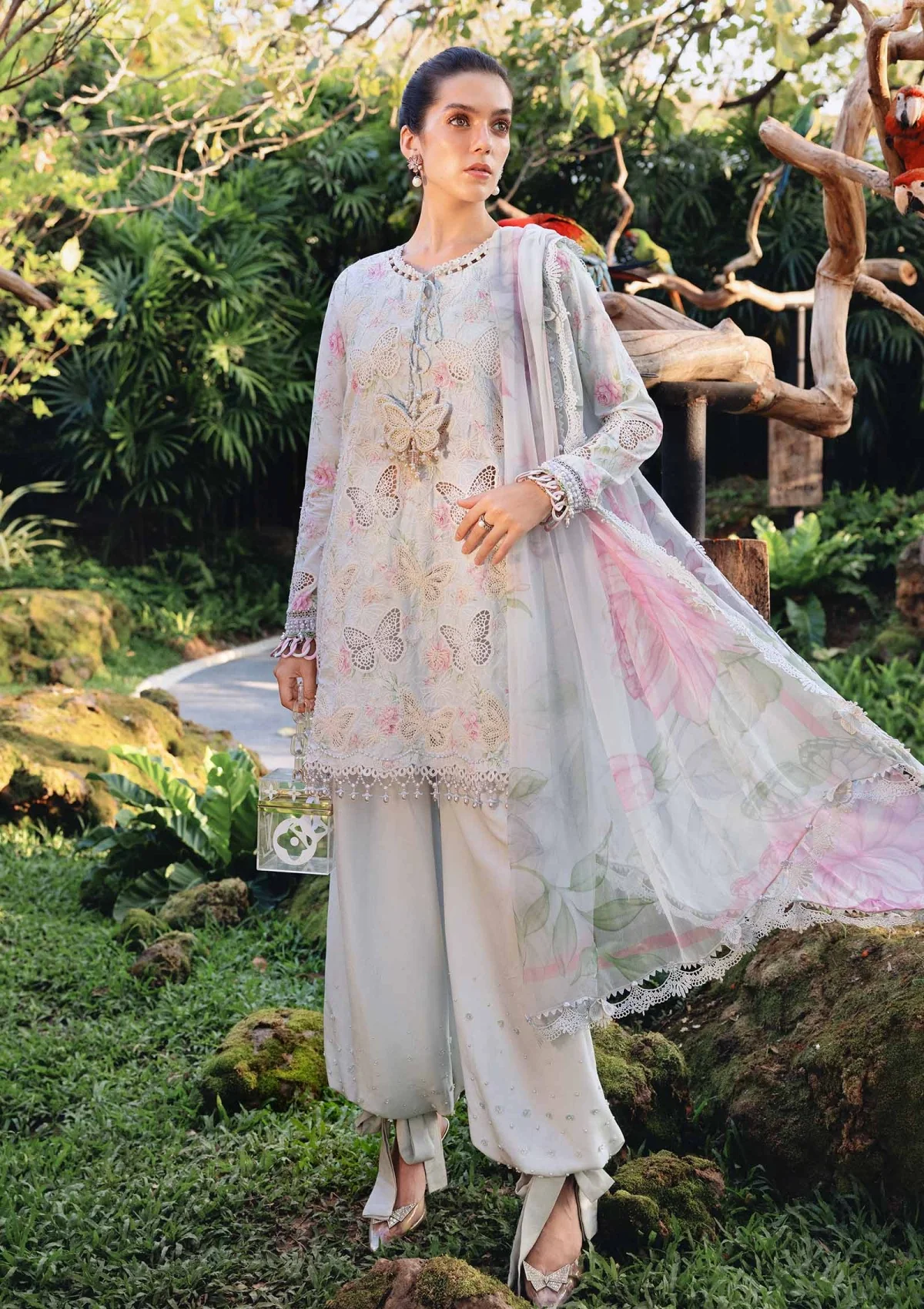 Maria B M.Prints Spring Summer Lawn ’26-1A Maria B M.Prints Spring Summer Lawn ’26-1A lilac embroidered unstitched lawn suit with printed chiffon dupatta and cambric trouser