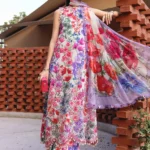 Maria B M.Prints Spring Summer Lawn ’26-2A white unstitched embroidered lawn suit with printed cambric trouser and chiffon dupatta