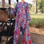 Maria B M.Prints Spring Summer Lawn ’26-2B blue unstitched embroidered lawn suit with printed cambric trouser and chiffon dupatta