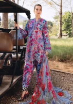 Maria B M.Prints Spring Summer Lawn ’26-2B blue unstitched embroidered lawn suit with printed cambric trouser and chiffon dupatta