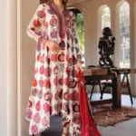 Maria B M.Prints Spring Summer Lawn ’26-3A off-white unstitched embroidered lawn suit with printed cambric trouser and chiffon dupatta