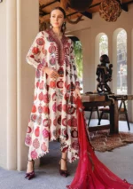 Maria B M.Prints Spring Summer Lawn ’26-3A off-white unstitched embroidered lawn suit with printed cambric trouser and chiffon dupatta