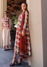 Maria B M.Prints Spring Summer Lawn ’26-3A off-white unstitched embroidered lawn suit with printed cambric trouser and chiffon dupatta, side look