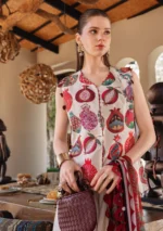 Maria B M.Prints Spring Summer Lawn ’26-3A off-white unstitched embroidered lawn suit with printed cambric trouser and chiffon dupatta, shirt closeup