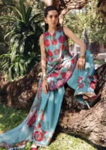 Maria B M.Prints Spring Summer Lawn ’26-3B sea green unstitched embroidered lawn suit with printed trouser and chiffon dupatta, closeup