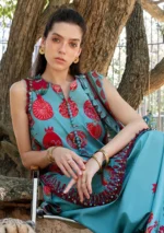 Maria B M.Prints Spring Summer Lawn ’26-3B sea green unstitched embroidered lawn suit with printed trouser and chiffon dupatta, neck design