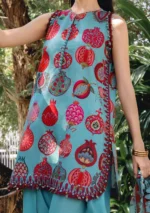Maria B M.Prints Spring Summer Lawn ’26-3B sea green unstitched embroidered lawn suit with printed trouser and chiffon dupatta, shirt closeup