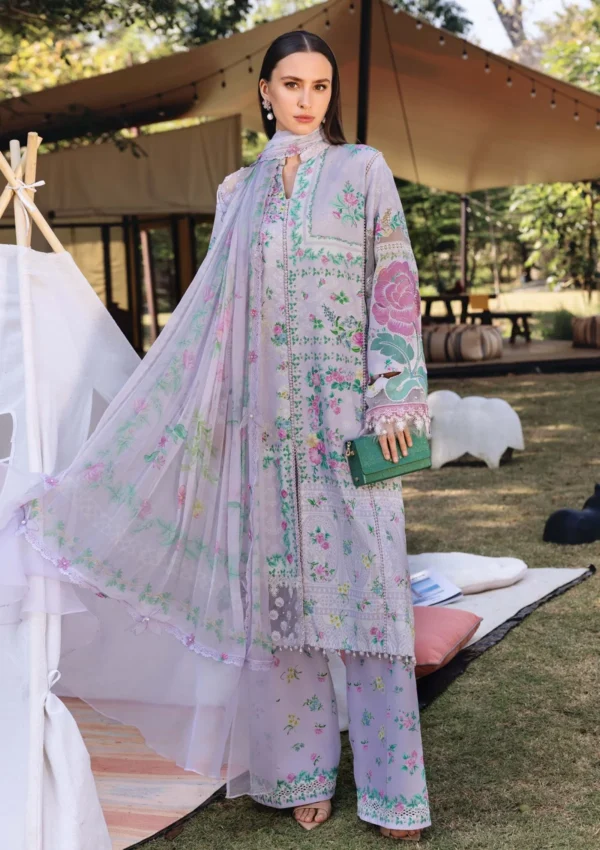 Maria B M.Prints Spring Summer Lawn ’26-4A lilac unstitched embroidered lawn suit with printed cambric trouser and chiffon dupatta