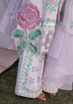 Maria B M.Prints Spring Summer Lawn ’26-4A lilac unstitched embroidered lawn suit with printed cambric trouser and chiffon dupatta, daman and trouser closeup