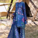 Maria B M.Prints Spring Summer Lawn ’26-4B blue unstitched embroidered lawn suit with printed cambric trouser and chiffon dupatta