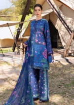 Maria B M.Prints Spring Summer Lawn ’26-4B blue unstitched embroidered lawn suit with printed cambric trouser and chiffon dupatta