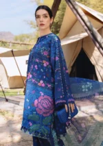 Maria B M.Prints Spring Summer Lawn ’26-4B blue unstitched embroidered lawn suit with printed cambric trouser and chiffon dupatta, side look