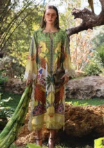 Maria B M.Prints Spring Summer Lawn 26 5B yellow embroidered printed lawn suit with chiffon dupatta