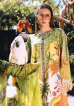 Maria B M.Prints Spring Summer Lawn 26-5B yellow embroidered printed lawn suit with chiffon dupatta, NECK DESIGN