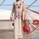 Maria B Unstitched Luxury Embroidered Lawn-10a off white jacquard 3 piece lawn suit with silk dupatta UK, full front look