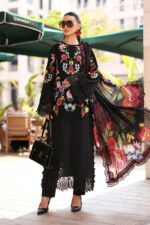 Maria B Unstitched Luxury Embroidered Lawn-10b black jacquard 3 piece lawn suit with silk dupatta UK