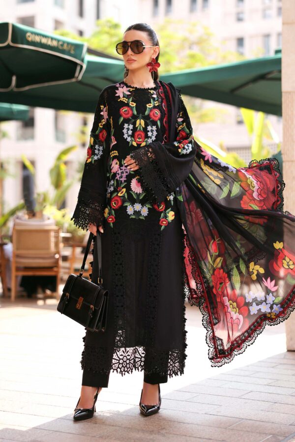 Maria B Unstitched Luxury Embroidered Lawn-10b black jacquard 3 piece lawn suit with silk dupatta UK