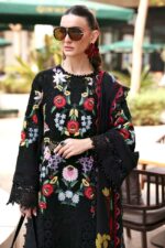 Maria B Unstitched Luxury Embroidered Lawn-10b black jacquard 3 piece lawn suit with silk dupatta UK, shirt front