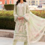 Maria B Unstitched Luxury Embroidered Lawn-11a3 apple green 3-piece suit with embroidered organza neck patch and printed chiffon dupatta UK