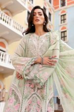 Maria B Unstitched Luxury Embroidered Lawn-11a3 apple green 3-piece suit with embroidered organza neck patch and printed chiffon dupatta UK, neck & sleeves embroidery