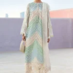 Maria B Unstitched Luxury Embroidered Lawn-12a sky blue 3-piece suit with organza sleeves and burnout dupatta UK