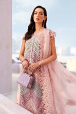 Maria B Unstitched Luxury Embroidered Lawn-12b lilac 3 piece lawn suit with organza dupatta UK, shirt front
