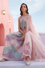 Maria B Unstitched Luxury Embroidered Lawn-12b lilac 3 piece lawn suit with organza dupatta UK, close look