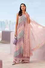 Maria B Unstitched Luxury Embroidered Lawn-12b lilac 3 piece lawn suit with organza dupatta UK, full front look