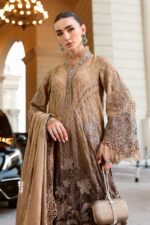 Maria B Unstitched Luxury Embroidered Lawn-1a coffee grey 3 piece lawn suit with silk dupatta UK, shirt front