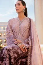 Maria B Unstitched Luxury Embroidered Lawn-1b coffee grey 3 piece lawn suit with silk dupatta UK, front shirt