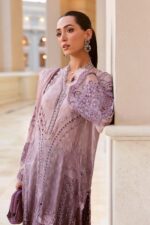 Maria B Unstitched Luxury Embroidered Lawn-1b coffee grey 3 piece lawn suit with silk dupatta UK, shirt close look