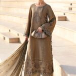 Maria B Unstitched Luxury Embroidered Lawn-2a beige off white 3 piece lawn suit with chiffon dupatta UK