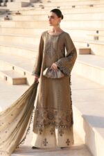 Maria B Unstitched Luxury Embroidered Lawn-2a beige off white 3 piece lawn suit with chiffon dupatta UK