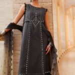 Maria B Unstitched Luxury Embroidered Lawn-2b black 3 piece lawn suit with chiffon dupatta UK