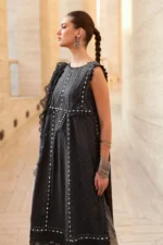 Maria B Unstitched Luxury Embroidered Lawn-2b black 3 piece lawn suit with chiffon dupatta UK, side look