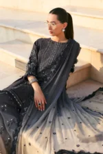 Maria B Unstitched Luxury Embroidered Lawn-2b black 3 piece lawn suit with chiffon dupatta UK. front look