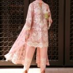 Maria B Unstitched Luxury Embroidered Lawn-3a pink off white 3 piece embroidered lawn suit with 3D flowers UK