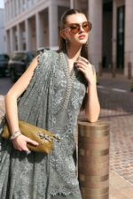 Maria B Unstitched Luxury Embroidered Lawn-3b dusty blue green 3 piece embroidered lawn suit with chantilly dupatta UK, shirt front