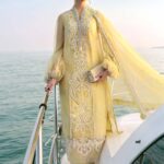 Maria B Unstitched Luxury Embroidered Lawn-4a yellow off white organza embroidered 3 piece suit UK