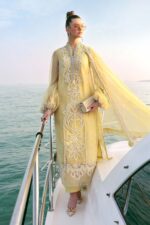 Maria B Unstitched Luxury Embroidered Lawn-4a yellow off white organza embroidered 3 piece suit UK