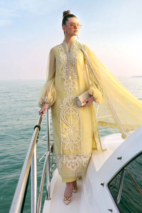 Maria B Unstitched Luxury Embroidered Lawn-4a yellow off white organza embroidered 3 piece suit UK