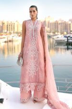 Maria B Unstitched Luxury Embroidered Lawn-4b pink off white organza embroidered 3 piece suit UK