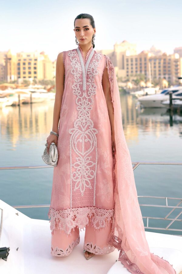 Maria B Unstitched Luxury Embroidered Lawn-4b pink off white organza embroidered 3 piece suit UK