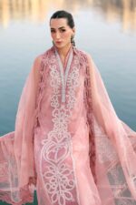 Maria B Unstitched Luxury Embroidered Lawn-4b pink off white organza embroidered 3 piece suit UK, shirt front